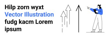 Tableti tutan kadın yukarı doğru büyümeyi ve ilerlemeyi simgeleyen okları işaret ediyor. İş, analiz, liderlik, rehberlik, başarı, strateji, takım çalışması, basit iniş sayfası için ideal