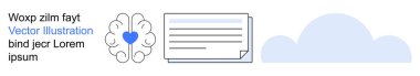 Artificial intelligence, cloud computing, medical data exchange, digital transformation, technology, human-centered innovation. Brain with heart, document and cloud. Artificial intelligence