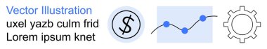 Finans, analitik, iş stratejisi, ekonomik kalkınma, süreç optimizasyonu ve performans takibi. Dolar sembolü, çizgi grafiği ve vites simgesi. Finans ve analitik kavramı