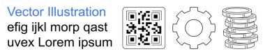 Teknoloji, fintech, otomasyon, dijital aletler, endüstri, iletişim. QR kodu, bozuk paralar ve yer tutucu metni. Teknoloji ve fintech dijital araçlar ve yenilik