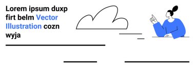 Grafik tasarımı, web düzeni, kullanıcı arayüzü, iletişim, eğitim, çevrimiçi içerik. Bir kadının el kol hareketi, bulut şekli ve yer tutucu metni. Grafik tasarımı ve web düzeni