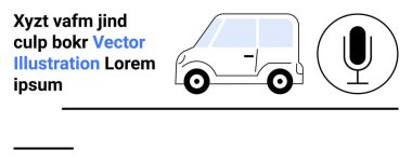 Akıllı ulaşım, ses kontrol sistemleri, otonom araçlar, dijital iletişim, IoT teknolojisi, yenilik. Minimum araba ve mikrofon grafiği. Akıllı ulaşım ve ses kontrolü
