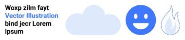 Bulut depolama, duygular, kullanıcı arayüzü, dijital mesajlaşma, uygulama tasarımı, sembolik iletişim. Minimalist tarzda gülümseyen bir bulut ve alev ikonu. Bulut depolama ve duygu konsepti