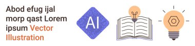 Eğitim, yenilik, bilgi paylaşımı, yapay zeka teknolojisi, yaratıcılık, fikir üretimi. Açık kitap, ampul yapay zeka sembolü. Öğrenme ve yaratıcılık için yenilik ve bilgi paylaşım kavramı