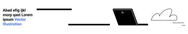 Dijital dönüşüm, uzaktan çalışma, çevrimiçi iletişim, bulut hesaplama, veri yönetimi, minimalist tasarım. Görüntü dizüstü bilgisayar, düz çizgiler ve bir bulut içeriyor. Uzak çalışma ve bulut hesaplama