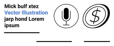 Ses monetizasyonu, finans, podcast, iletişim, iş dünyası, içerik oluşturma. Siyah ve beyaz olarak mikrofon simgesi ve dolar sembolü. Ses monetizasyonu ve finans kavramı