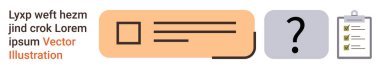 Workflow design, task management, inquiry process, organization, data input, progress tracking. Includes text-entry field, question mark icon and checklist. Workflow and task management concept