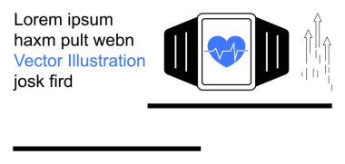 Fitness izleme, giyilebilir teknoloji, sağlık izleme, kişisel sağlık, veri analizi, büyüme. Kalp ikonu ve grafiği olan akıllı seğirme. Fitness izleme ve giyilebilir teknoloji konsepti