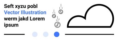 Bulut çizgisi, düşen madeni paralar, metin tutucular ve minimalist şekiller. Fintech, bulut hesaplama, tasarruf, modern teknoloji, çevrimiçi işlemler için ideal basit indirme sayfası