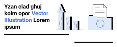 İş büyümesi, finansal analizler, belge yönetimi, veri örgütü, şirket raporları, ilerleme takibi. Belgeli bir dosya dizininin yanındaki grafiksel yukarı doğru ok. İş büyümesi