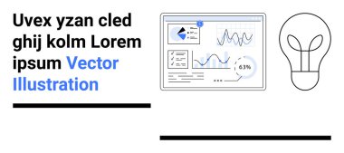 Business analytics, innovation, data visualization, report design, idea generation, presentation tools. A dashboard with charts and lightbulb outline. Data visualization and innovation concept