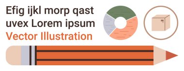 Eğitim, iş, analitik, iletişim, yaratıcı araçlar, veri görselleştirme. Bir kalem, pasta grafiği ve birlikte sergilenen bir kutu simgesi. Eğitim ve iş kavramları