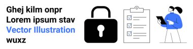 Siber güvenlik, veri koruması, dijital güvenlik, çevrimiçi gizlilik, bilgi yönetimi, risk değerlendirmesi. Kilit sembolü, listedeki kişi verileri gözden geçiriyor. Siber güvenlik ve veri koruması