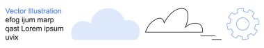 Bulut hesaplama, veri depolama, teknoloji, dijital çözümler, servis yönetimi, altyapı tasarımı. Basitleştirilmiş bulut şekilleri ve vites simgesi. Bulut hesaplama ve veri depolama kavramı