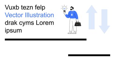 İş stratejisi, fikirler, yenilik, liderlik, iş akışı, yaratıcılık. Oklu ampul tutan bir erkek figürü. Fikir üretimi ve yenilik kavramı