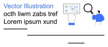 Veri analizi, yazılım tasarımı, kullanıcı arayüzü, teknoloji araştırması, dijital araçlar, bilgi araması. Dijital bir arayüz ve büyüteç tutan kişi ile el etkileşimi. Veri analizi