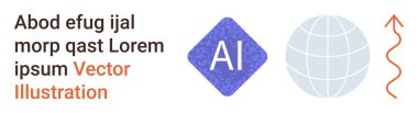 Yapay zeka, teknoloji, veri görselleştirme, küresel bağlantı, yenilik, makine öğrenme. Mavi yapay zeka elmas sembolü, küresel kırmızı dalgalı ok. Yapay zeka ve teknoloji