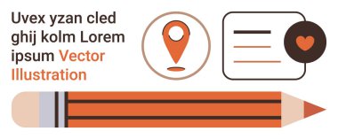 İletişim, yaratıcılık, yazı, tasarım, eğitim, konum. Metnin yanında kalem, lokasyon iğnesi ve kalp simgesi olan bir grafik. İletişim ve yaratıcılık