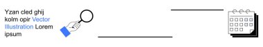 İş planlaması, veri analizi, programlama, organizasyon, arama, araştırma. El ele tutuşan büyüteç ve takvim ikonu. İş planlama ve planlama kavramı