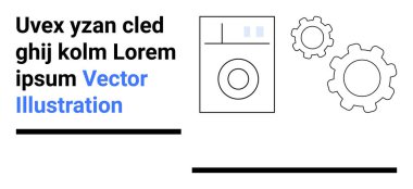 Cihaz onarımı, iş akışı otomasyonu, teknoloji, imalat, bakım, endüstriyel tasarım. Çamaşır makinesi vites simgelerinin yanında. Aygıt onarımı ve iş akışı otomasyon kavramı
