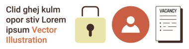 İşe alım, siber güvenlik, gizlilik, kullanıcı profili, istihdam, veri koruması. Kilitli görsel, kullanıcı simgesi ve boş bir belge. İşe alım ve siber güvenlik kavramı