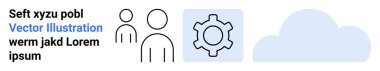 İki kullanıcı simgesi, bir vites sembolü ve bir bulut şekli takım çalışmasını, bulut hesaplamasını ve teknik kurulumu vurguluyor. Web geliştirme, UX tasarımı, SaaS platformları, iş akışı işbirliği uygulamaları için ideal