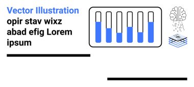 Soyut bar grafiği, sinirsel bağlantıları olan beyin ve katmanlı yapılar analitik, yapay zeka ve teknolojiyi temsil ediyor. Yenilik, içgörü, ilerleme ve araştırma eğitimi için ideal basit