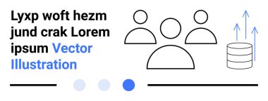 Veritabanı sembolü ve yukarı doğru büyümeyi gösteren oklarla eşleştirilmiş soyut insan figürü simgeleri. Takım çalışması, işbirliği, veri analizi, iş stratejisi, iletişim, eğitim için ideal
