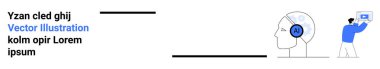 İnsan profili yapay zeka kulaklık takıyor ve teknolojiyle etkileşime giriyor. AI, teknoloji, yenilik, öğrenme, eğitim, yaratıcılık, yapay zeka araçları, basit iniş sayfası için ideal