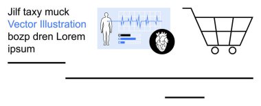 Sağlık, fitness izleme, e-ticaret, tüketici davranışı, dijital sağlık, tıbbi araştırma. Kalp monitörü ve alışveriş arabası sembollü tıbbi veri gösterimi. Sağlık ve e-ticaret kavramı