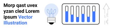Light bulb with small sprouting plant, growth bars indicating progress, and upward arrow suggesting innovation. Ideal for sustainability, technology, energy, growth, progress, eco-solutions simple