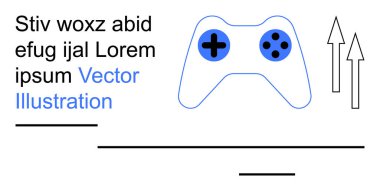 Oyun, eğlence, e-spor, kullanıcı arayüzü, dijital kontrol, oyun aksesuarları. Oklar ve yer tutucu metin ögelerinin yanında mavi ve siyah bir oyun denetleyici. Oyun ve eğlence konsepti