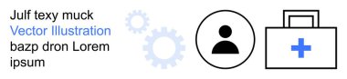 Sağlık hizmetleri, tıbbi hizmetler, kullanıcı profilleri, teknoloji, takım çalışması, dişli işlemleri. Haçlı ilk yardım çantası, kullanıcı sembolü ve minimalist tasarımda dişli çarklar. Sağlık ve Sağlık Hizmetleri teması