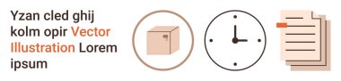 Logistics, time management, planning, delivery services, supply chain, productivity. Image shows a box, clock and documents. Logistics and time management
