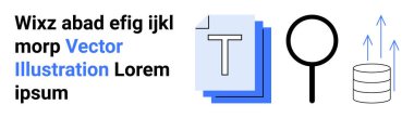 Veri analizi, bilgi araması, içerik yönetimi, araştırma, metin depolama ve dijital arşivler. metin belgeleri, büyüteç veritabanı simgeleri. Veri analizi ve bilgi arama kavramı