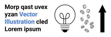Yenilik, ekonomik büyüme, iş stratejisi, finansal başarı, fikir geliştirme, ilerleme. Ampul, bozuk para ve yukarı doğru ok. Yenilik ve ekonomik büyüme kavramları