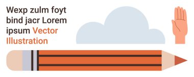 Eğitim, yaratıcılık, grafik tasarım, yazı, sanatsal araçlar, öğretim materyalleri. Bir kalem, bir bulut ve bir el. Görsel formdaki eğitim ve yaratıcılık kavramları