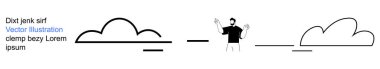 İletişim, minimalizm, yaratıcılık, modern tasarım, soyut sanat ve hikaye anlatımı. Soyut çizgi sanatı bir jestçi ve şekillendirilmiş bulutlar. İletişim ve minimalizm kavramı