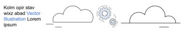Cloud computing, data management, technology integration, digital transformation, IT solutions, software systems. Outline of clouds and gears. Cloud computing and data management concept