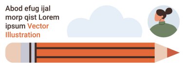 Eğitim, yaratıcılık, tasarım, yazı, profesyonel büyüme, çevrimiçi kimlik. Turuncu bir kalem, bulut çizimi ve kadın portresi. Eğitim ve yaratıcılık kavramları