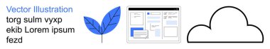 Bulut depolama, sürdürülebilirlik, dijital araçlar, tasarım arayüzleri, veri organizasyonu, doğa ve teknoloji. Bir yaprak, dijital arayüz düzeni ve bir bulut. Bulut depolama ve sürdürülebilirlik kavramı