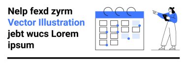 İşaretli tarihleri olan bir takvime bakıp duran, organizasyonu temsil eden, takvim çizen ve son teslim tarihini belirleyen bir kadın. Üretkenlik, planlama, hatırlatma, görev yönetimi, çalışma programı için ideal