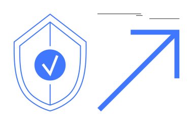 Koruma ve güveni sembolize eden, gelişim ve başarı için yukarı doğru ok ile eşleştirilmiş bir kalkan. Güvenlik, büyüme, başarı, yenilik, güven ve koruma için ideal. Basit.