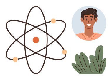 Eğitim, bilim, atom teorisi, insan ilişkileri, sürdürülebilirlik ve doğa. Atom yapısı, insan portresi ve bitki. Bilim ve eğitime odaklanır, insan ve doğa arasındaki bağlantıya.