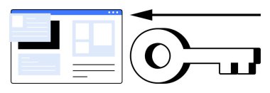 İnternet sitesi güvenliği. Anahtar sembol ve web sayfası elemanları veri erişimi ve siber güvenlik. Web sitesi güvenliğinin güvenli bilgi paylaşımı. Dijital güvenlik, şifreler ve şifreleme için