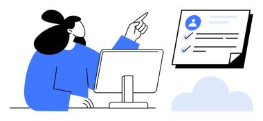 Ofis çalışanı masaüstünü kullanarak profil resmi ve işaretli görevleri listeye işaret ediyor. İş için ideal, üretkenlik, organizasyon, planlama, proje yönetimi, adam toplama