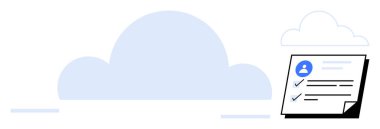 Arka planda kullanıcı profili ve görevleri içeren bir kontrol listesi olan mavi bulut. Takım çalışması, bulut depolama, görev yönetimi, üretkenlik, dijital çözümler, veri senkronizasyonu, basit düz