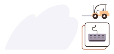 Lojistik, endüstriyel işlemler, malzeme kullanımı, ulaşım, depolama çözümleri, depolama. Minimalist tarzda bir palet simgesiyle forklift. Lojistik ve endüstriyel süreçler kavramı