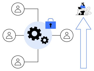 Veri yönetim sistemi. Kullanıcı simgeleriyle merkezi işlem dişlileri, güvenli erişim ve iş akışı optimizasyonu. Veri yönetimi verimliliği ve güvenliği arttırıyor. IT için, bulut depolama, takım