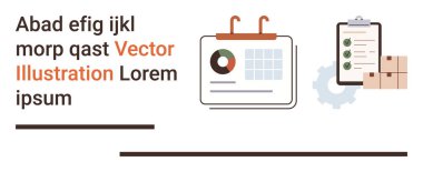 İş yönetimi, lojistik, veri analizi, iş akışı organizasyonu, envanter takibi, tedarik zinciri. Bir takvim, kontrol listesi ekipmanları ve kutular. İş yönetimi ve lojistik araçları kavramı
